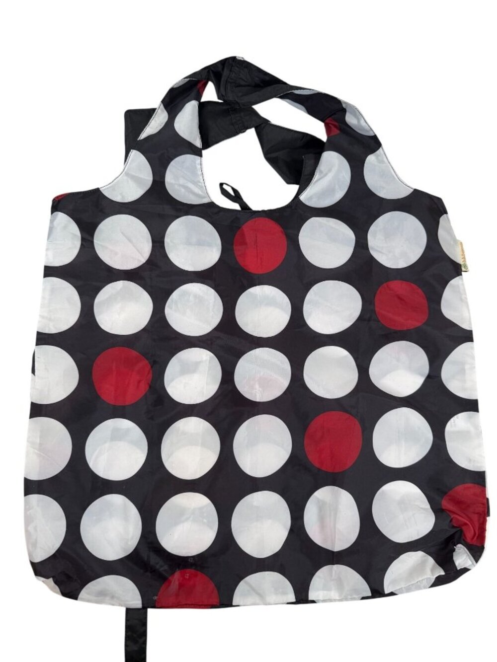 B.B. Begonia Reusable Foldable Tote Bag Red & White Polka Dots Black Background - Picture 2 of 7